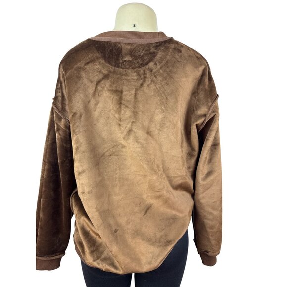 Snoopy Embroidered Brown Pullover Sweater Crewneck Soft Long Sleeve Womens - Picture 4 of 9